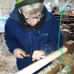 Shaping a spindle on a polelathe