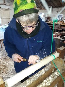 Shaping a spindle on a polelathe