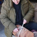 Caroline dressing a really long weaver